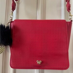 Disney Parks red crossbody bag with Mickey keychain